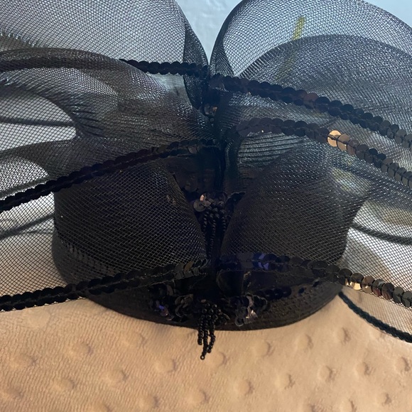 Black Tulle, Sequin and Beaded Fancy Hat - Picture 13 of 14